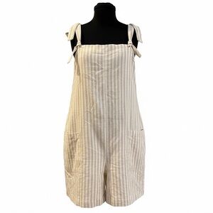 TORRID Beige & White Striped Cotton Pinafore Romper